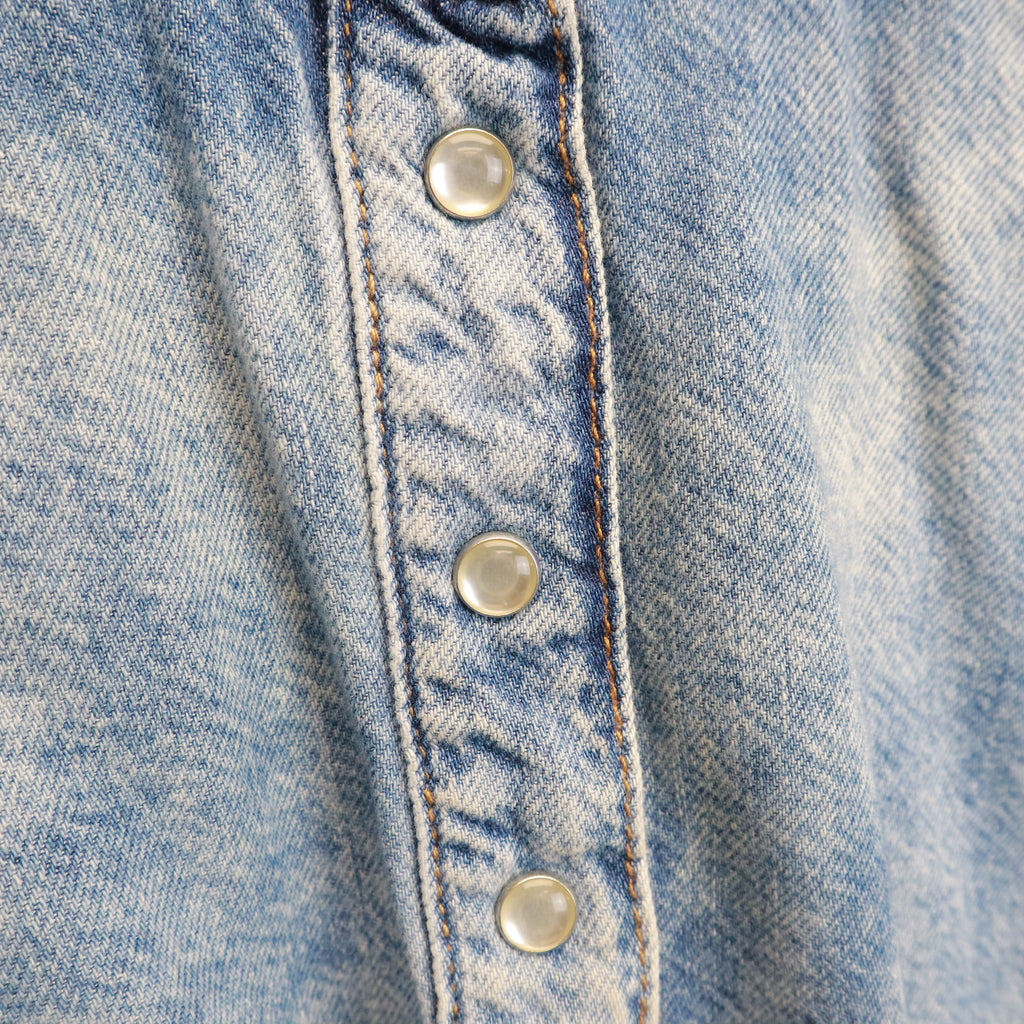 GANNI DENIM BLOUSE WITH CLASP DETIAL - SIZE 34