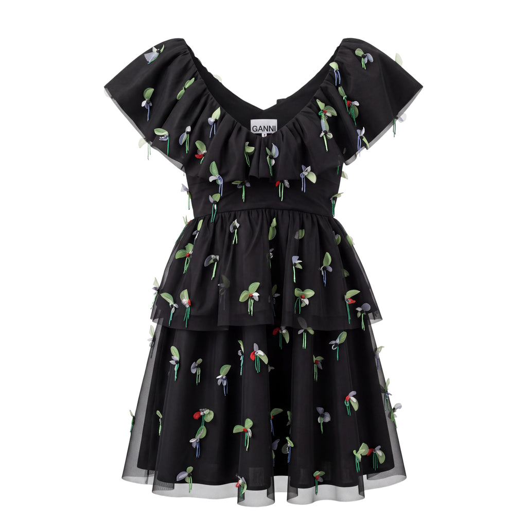 GANNI EMBELLISHED MESH MINI DRESS - SIZE 34 (US 2)