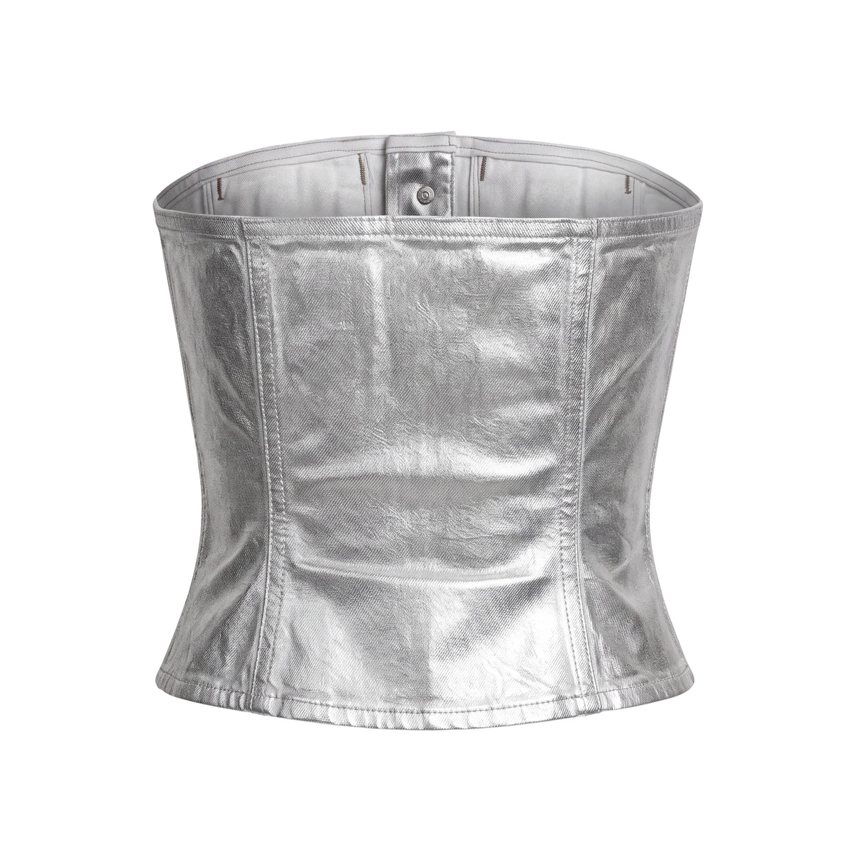 GANNI FOILED FINISHED DENIM BUSTIER TOP - SIZE 38 (US 6)