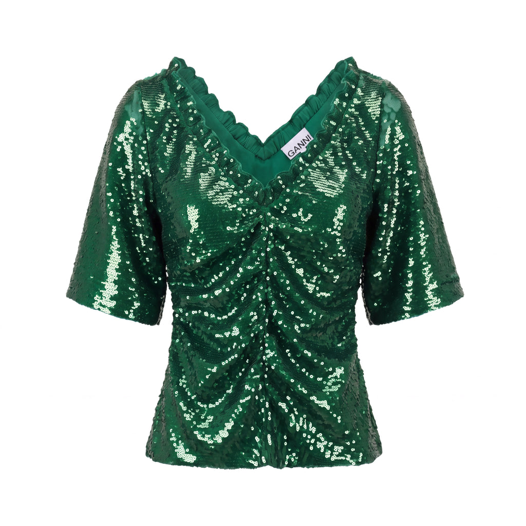 GANNI GREEN SEQUIN BLOUSE - SIZE 40 (US 8/10)