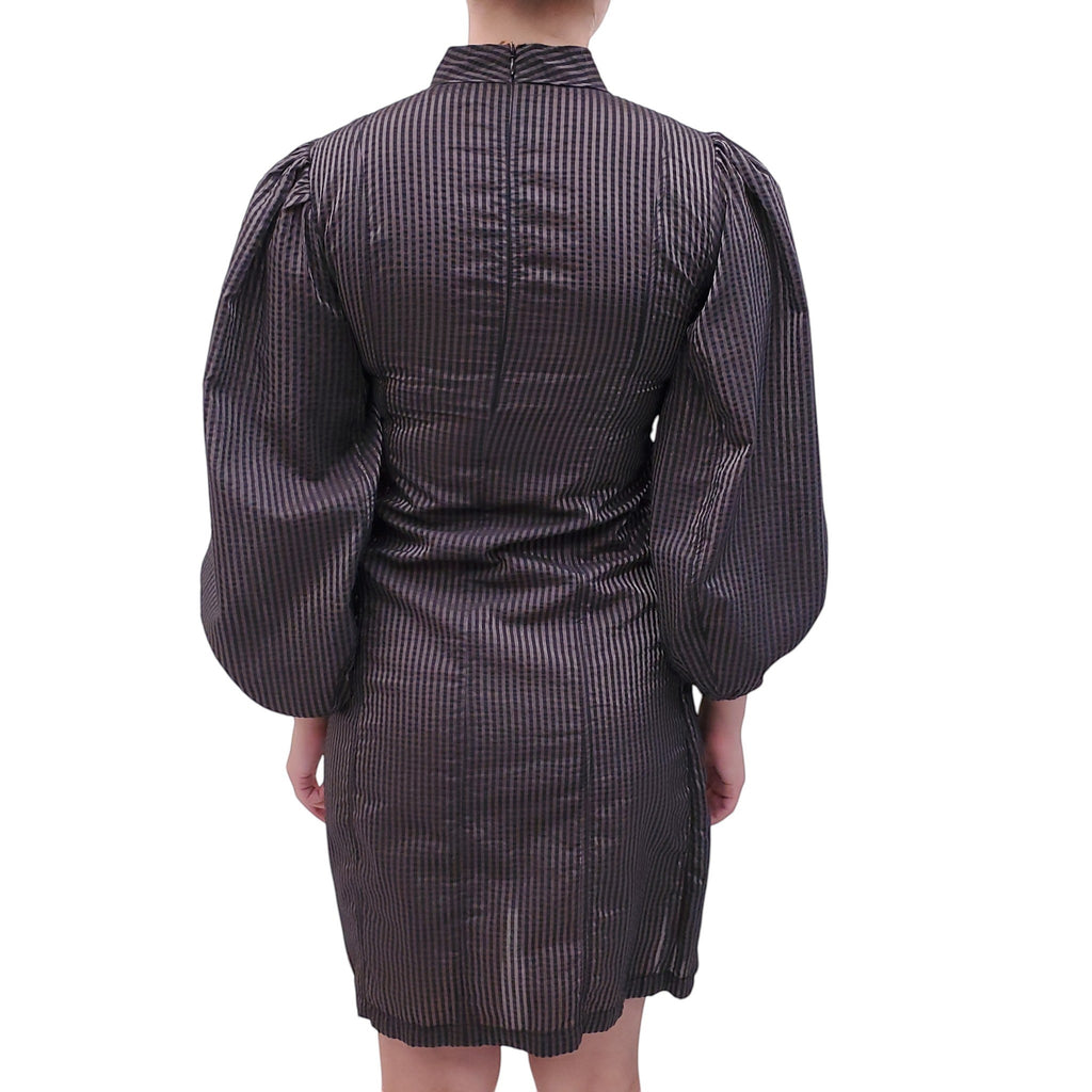 GANNI GREY AND BLACK METALLIC STRIPE DRESS - SIZE 38