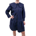 GANNI NAVY PETER PAN COLLAR BUTTON UP DRESS - SIZE L