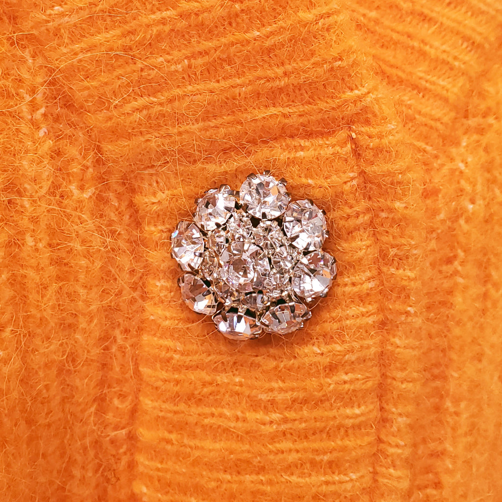 GANNI ORANGE SOFT WOOL CARDIGAN WITH CRYSTAL BUTTONS - SIZE XXS