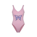 GANNI PINK BUTTERFLY LOGO ONE-PIECE SWIMSUIT - SIZE 36