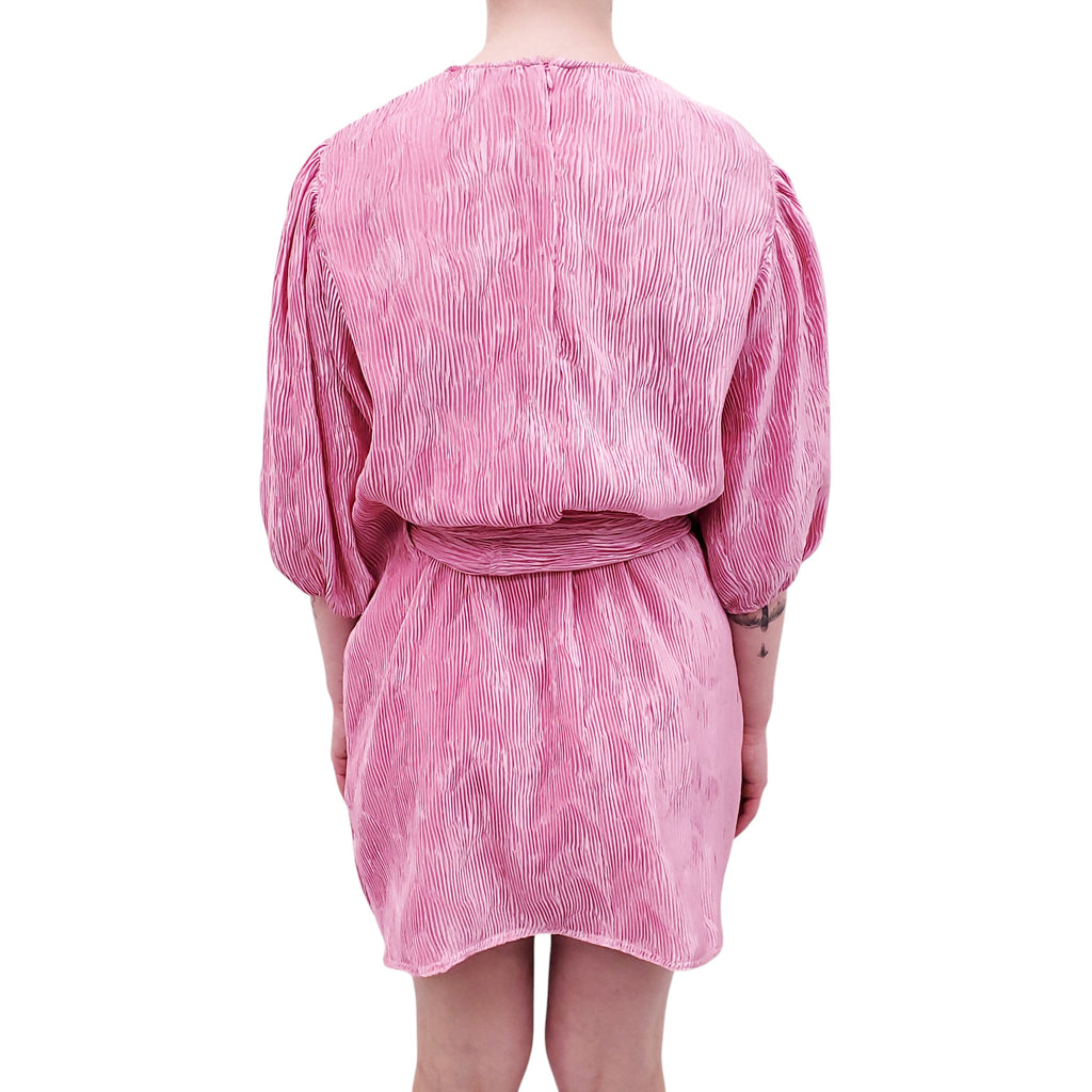 GANNI PINK TEXTURED DRESS WITH BELT - SIZE M