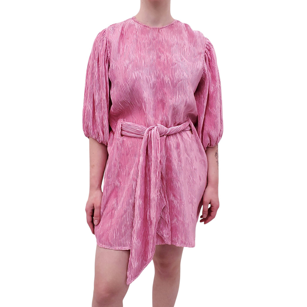 GANNI PINK TEXTURED DRESS WITH BELT - SIZE M
