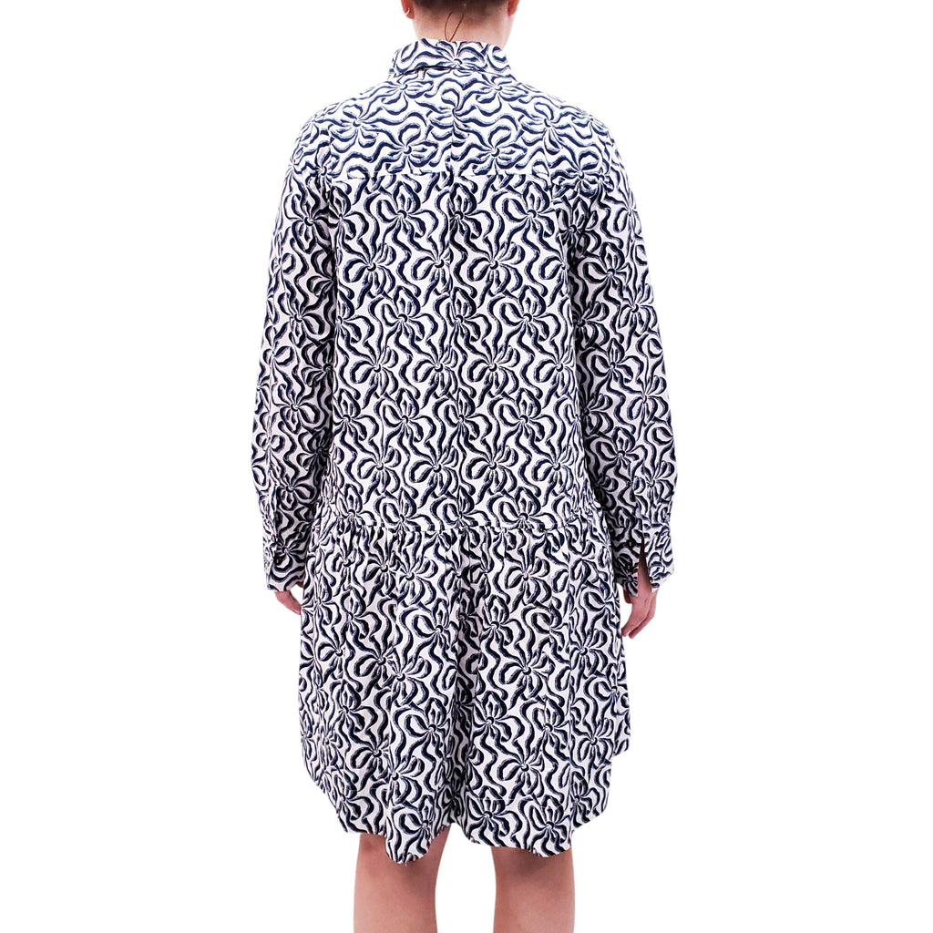 GANNI WHITE AND BLUE PATTERNED BUTTON UP DRESS - SIZE L