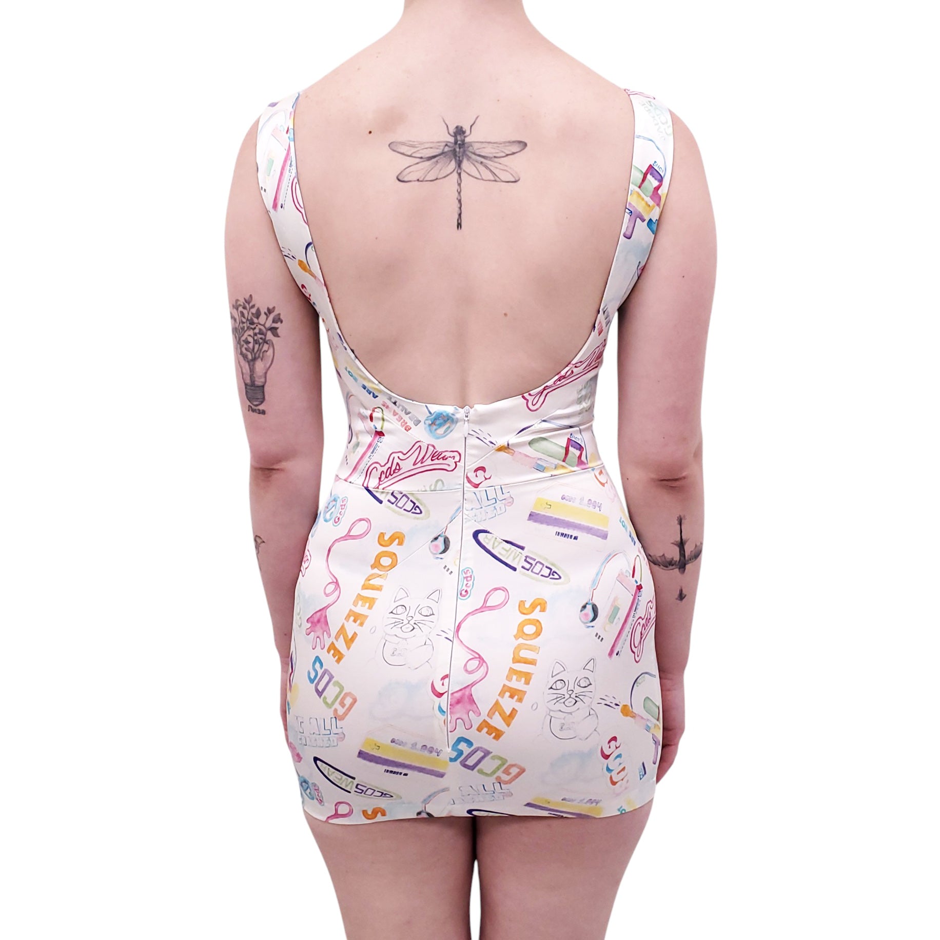 GCDS WHITE AND MULTICOLOURED GRAPHIC PATTERNED MINI DRESS - SIZE S
