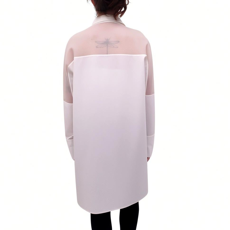 GENTRYPORTOFINO OVERSIZED WHITE TUNIC TOP WITH SHEER DETAIL - SIZE 40