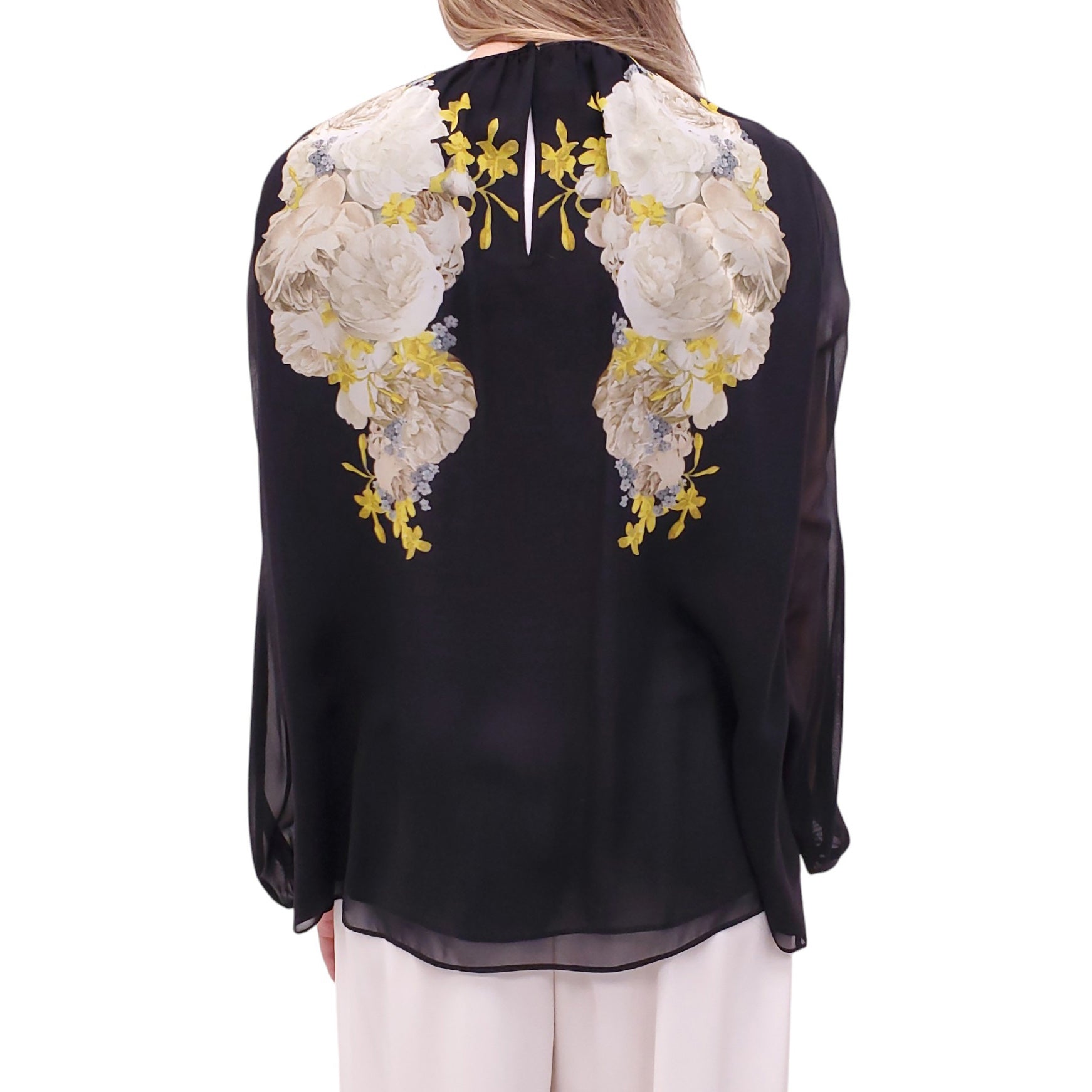 GIAMBATTISTA VALLI BLACK FLORAL SILK BLOUSE - SIZE 44
