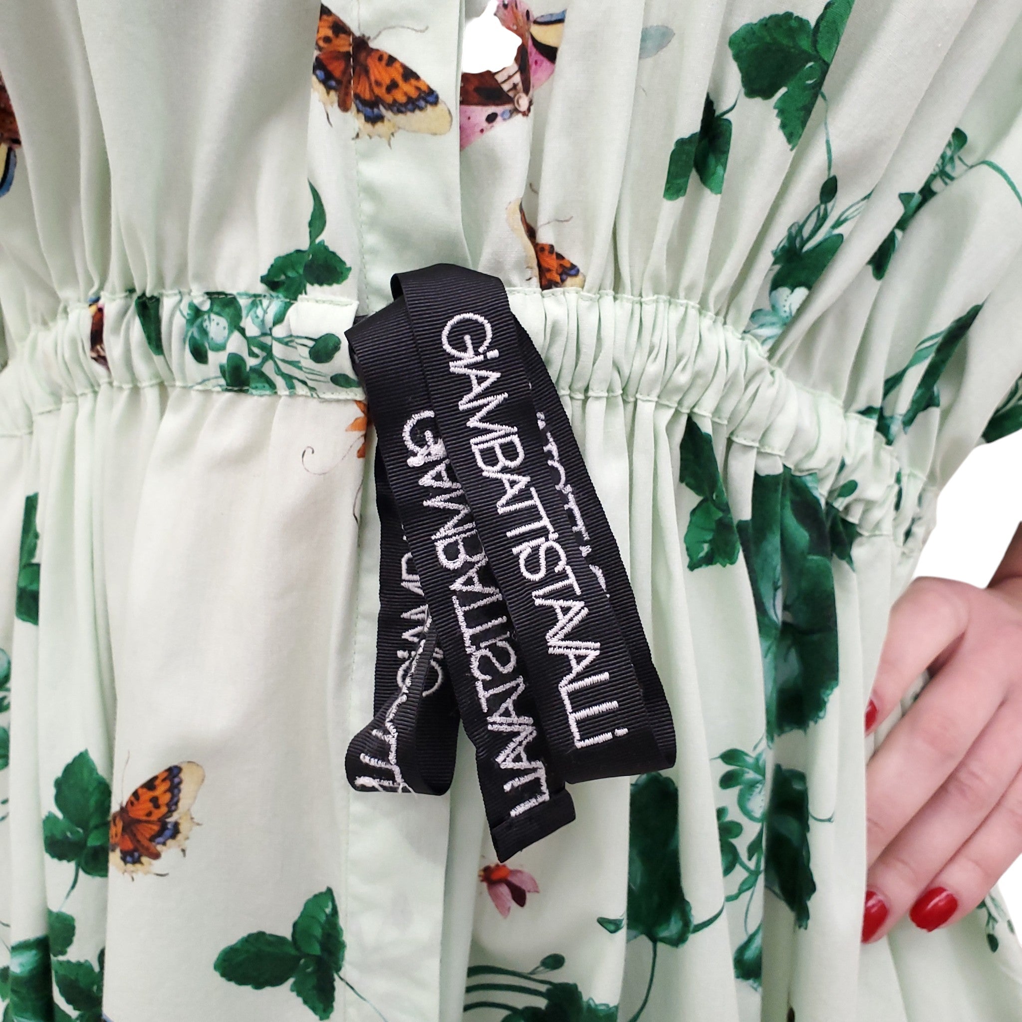 GIAMBATTISTA VALLI GREEN FLORAL BUTTERFLY LOGO DRESS - SIZE 40