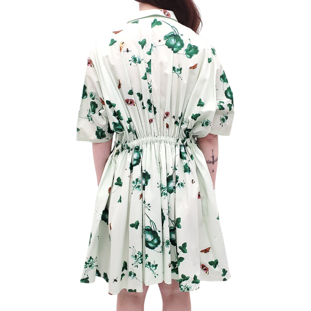 GIAMBATTISTA VALLI GREEN FLORAL BUTTERFLY LOGO DRESS - SIZE 40