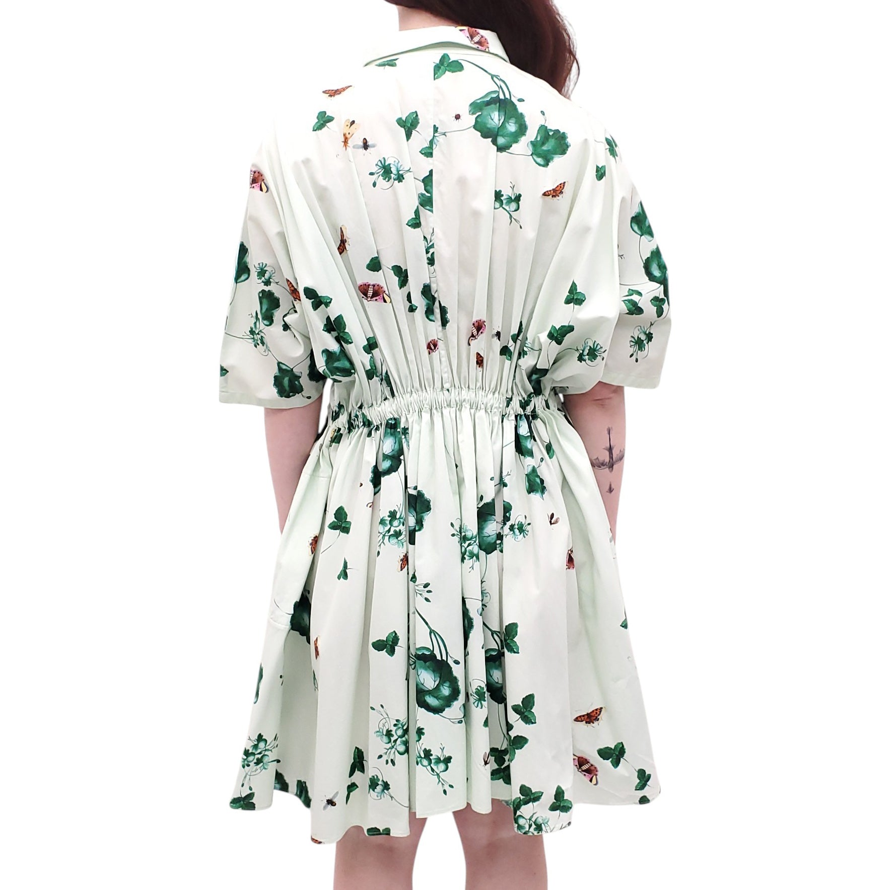 GIAMBATTISTA VALLI GREEN FLORAL BUTTERFLY LOGO DRESS - SIZE 40