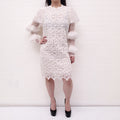 GIAMBATTISTA VALLI WHITE LONG SLEEVE LACE DRESS WITH RUFFLE DETAIL - SIZE 46