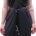 GIANNI VERSACE BLACK LEATHER BELT WITH FRINGE TIE DETAIL- SIZE 65