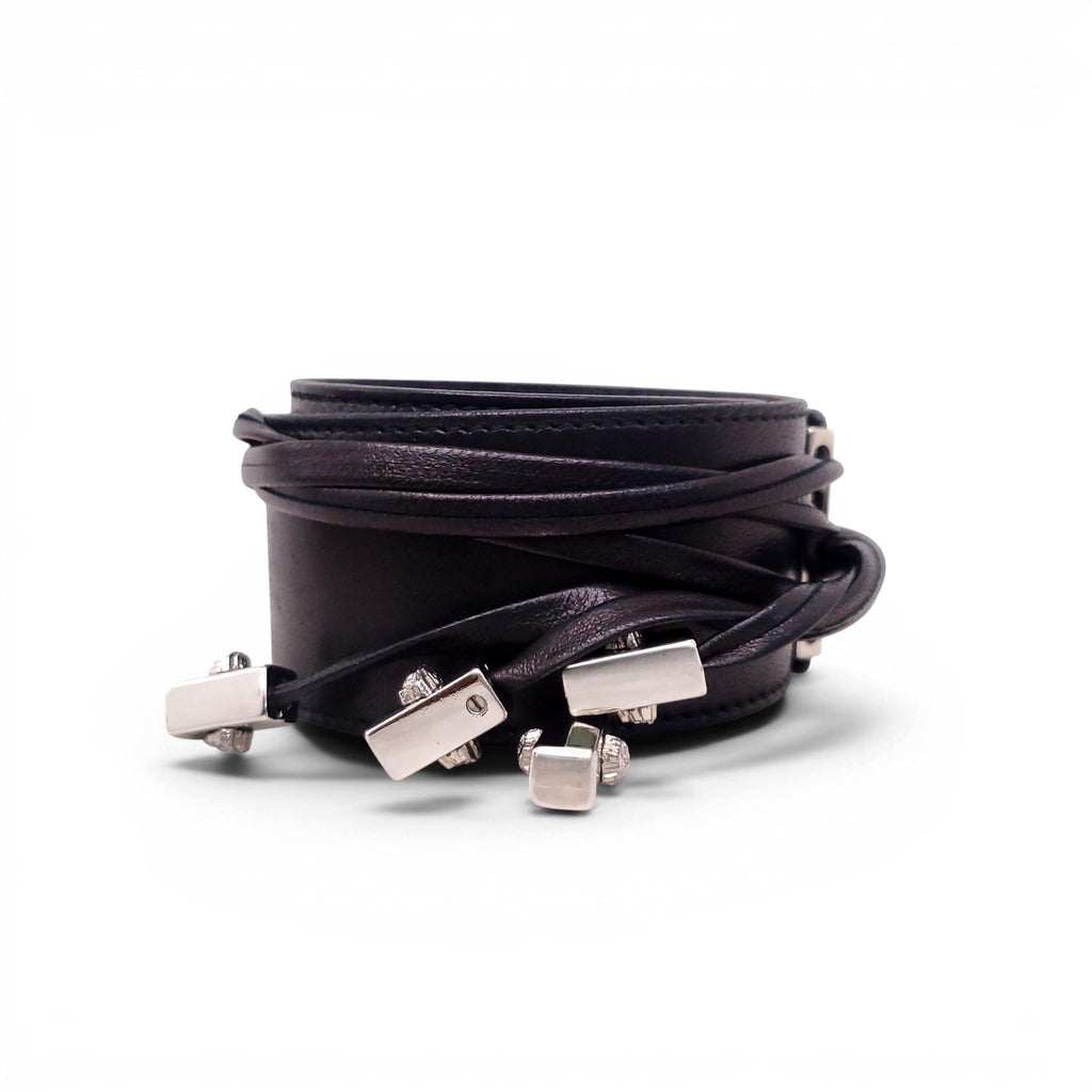 GIANNI VERSACE BLACK LEATHER BELT WITH FRINGE TIE DETAIL- SIZE 65