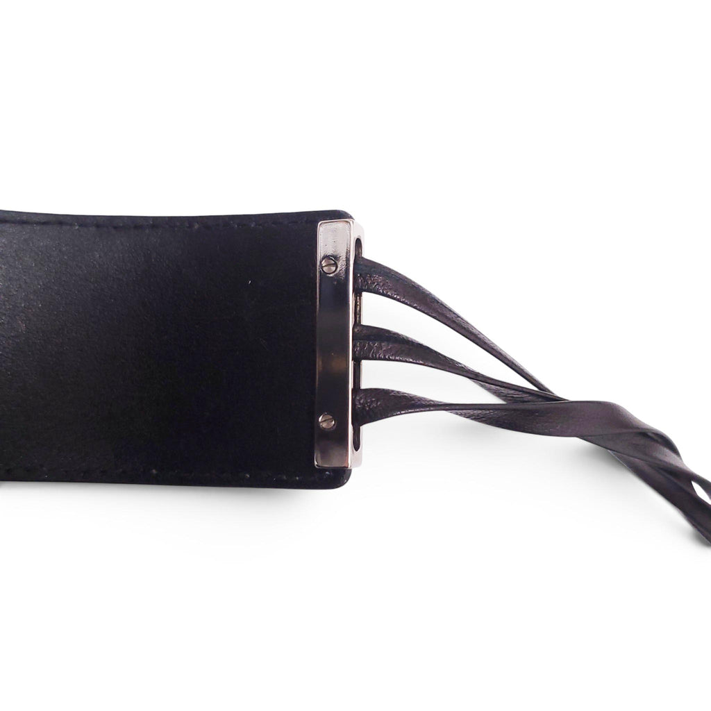 GIANNI VERSACE BLACK LEATHER BELT WITH FRINGE TIE DETAIL- SIZE 65