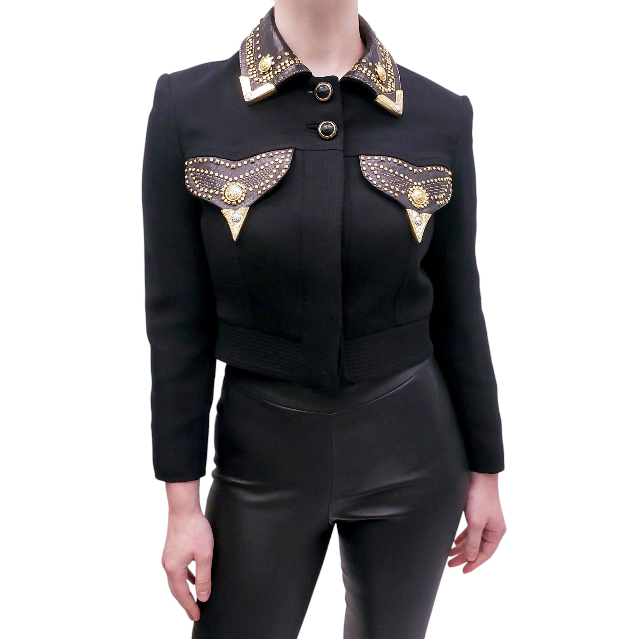 GIANNI VERSACE JACKET WITH GOLD STUDDED DETAILS - SIZE 40