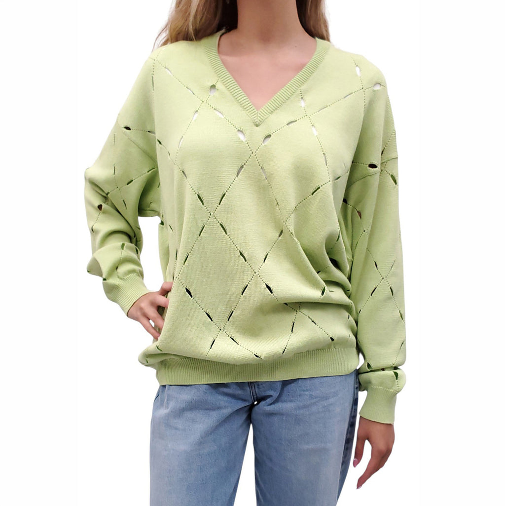 GIANNI VERSACE VINTAGE LIME GREEN CUT OUT SWEATER - SIZE L
