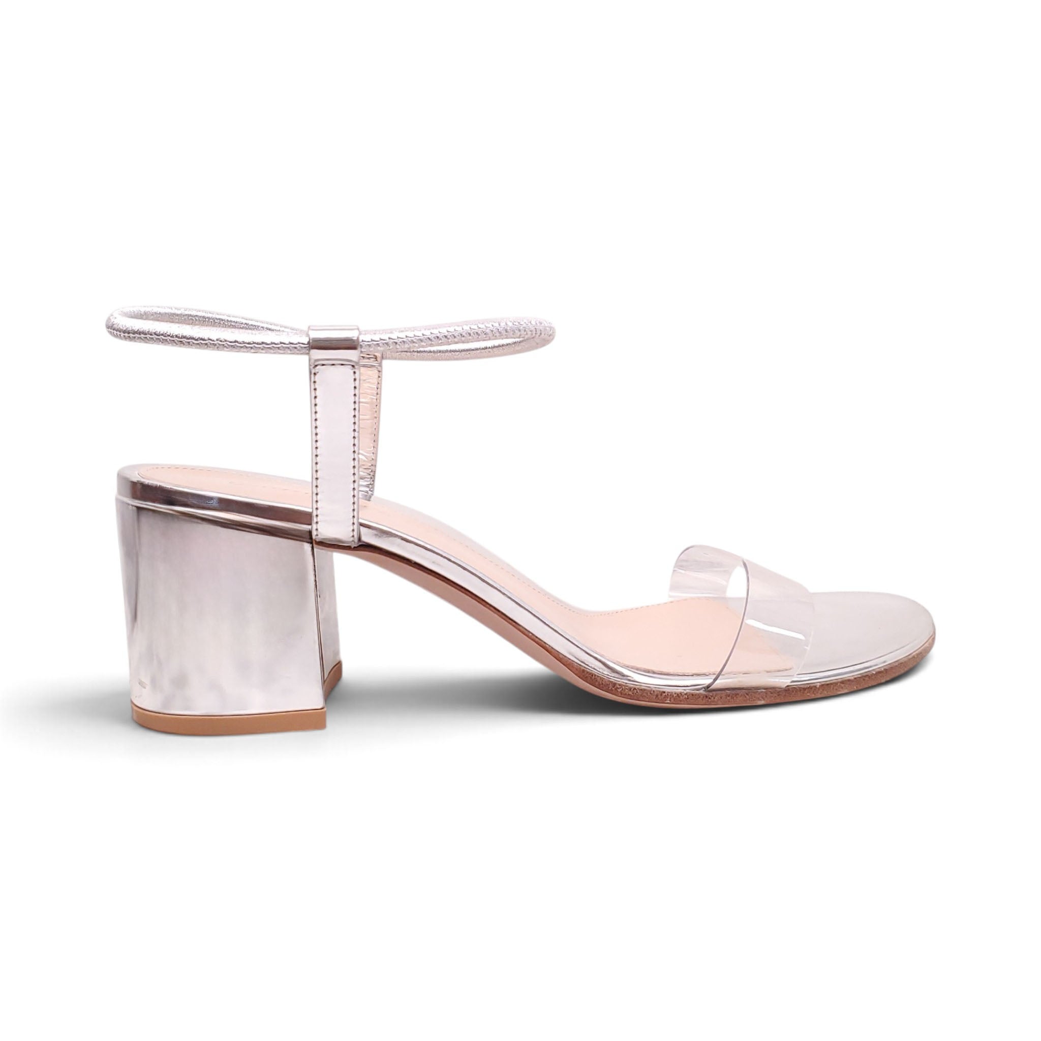 GIANVITO ROSSI SILVER BLOCK HEELS - SIZE 38.5