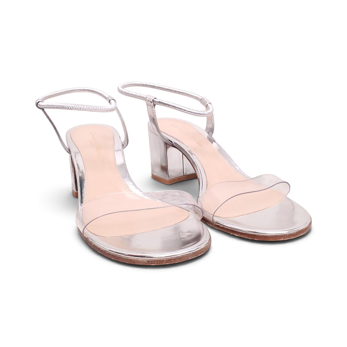 GIANVITO ROSSI SILVER BLOCK HEELS - SIZE 38.5
