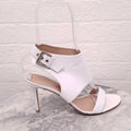 GIANVITO ROSSI WHITE LEATHER BUCKLE PEEP TOE HEELS - SIZE 40