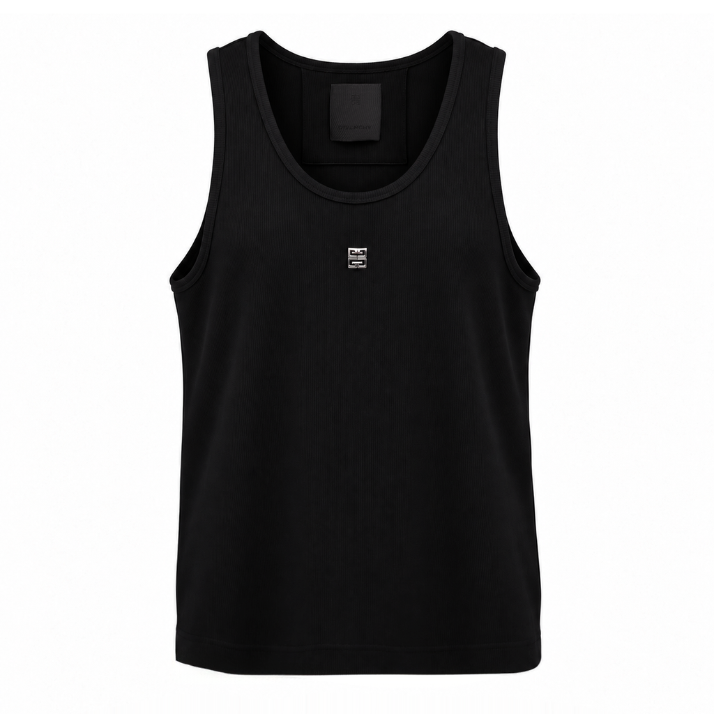 GIVENCHY BLACK RIBBED 4G LOGO PLAQUE TANK TOP - SIZE M