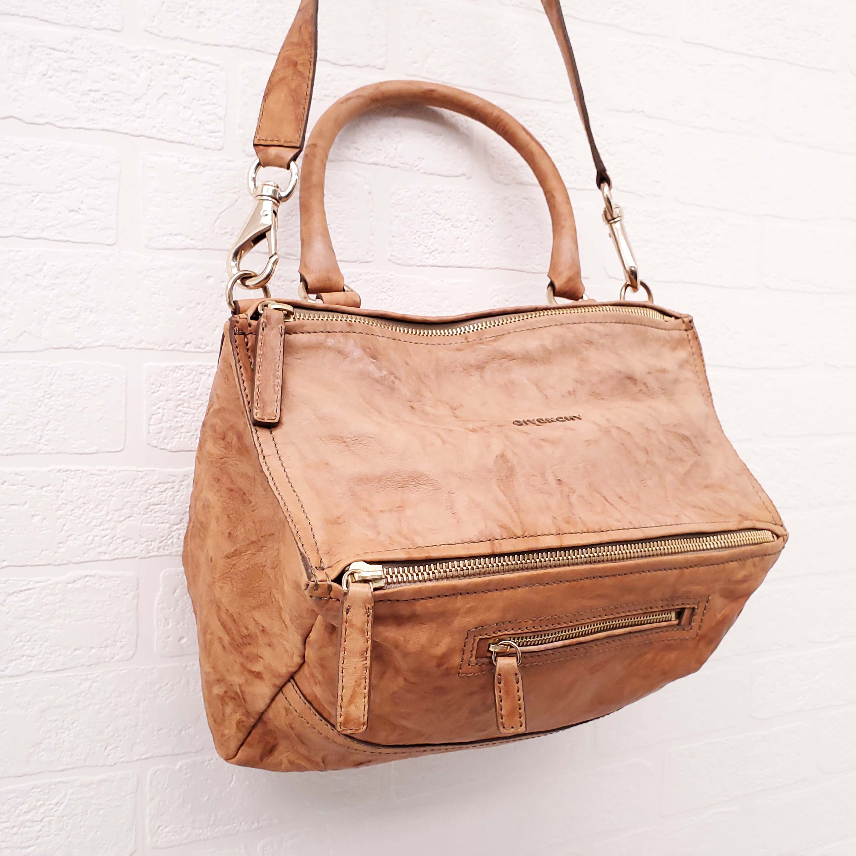 GIVENCHY BROWN CRUSHED LEATHER PANDORA BAG