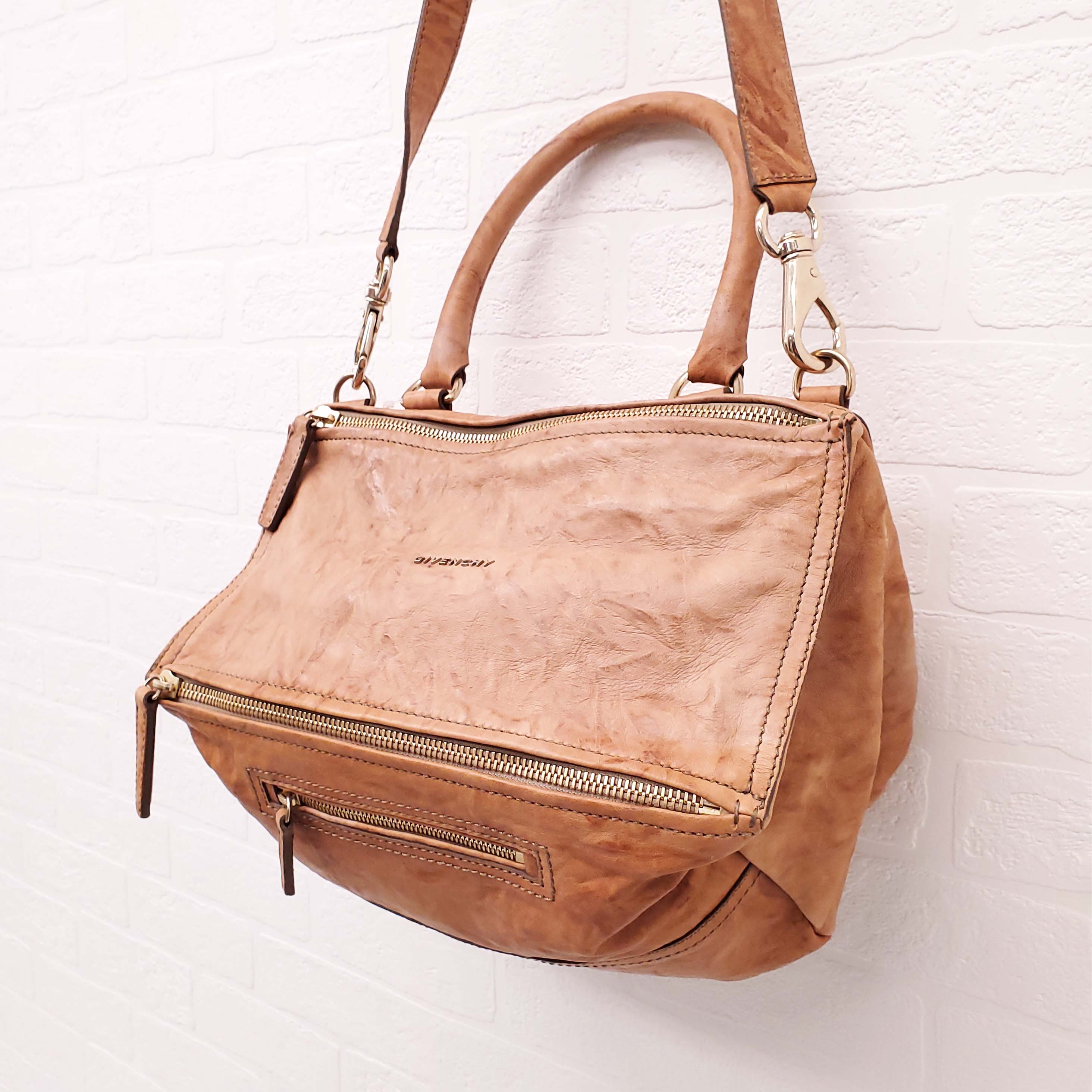 GIVENCHY BROWN CRUSHED LEATHER PANDORA BAG