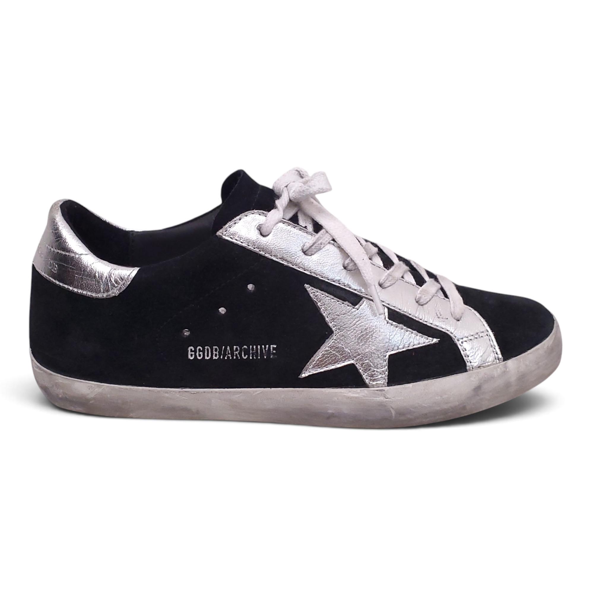 GOLDEN GOOSE ARCHIVE BLACK AND SILVER SNEAKERS - SIZE 37
