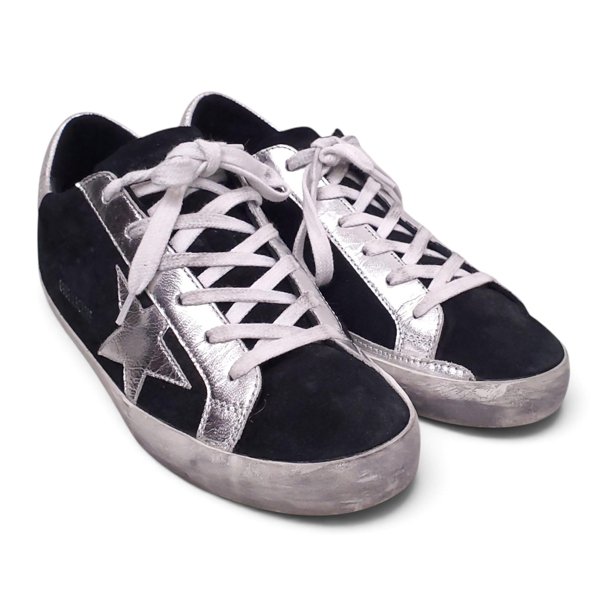 GOLDEN GOOSE ARCHIVE BLACK AND SILVER SNEAKERS - SIZE 37