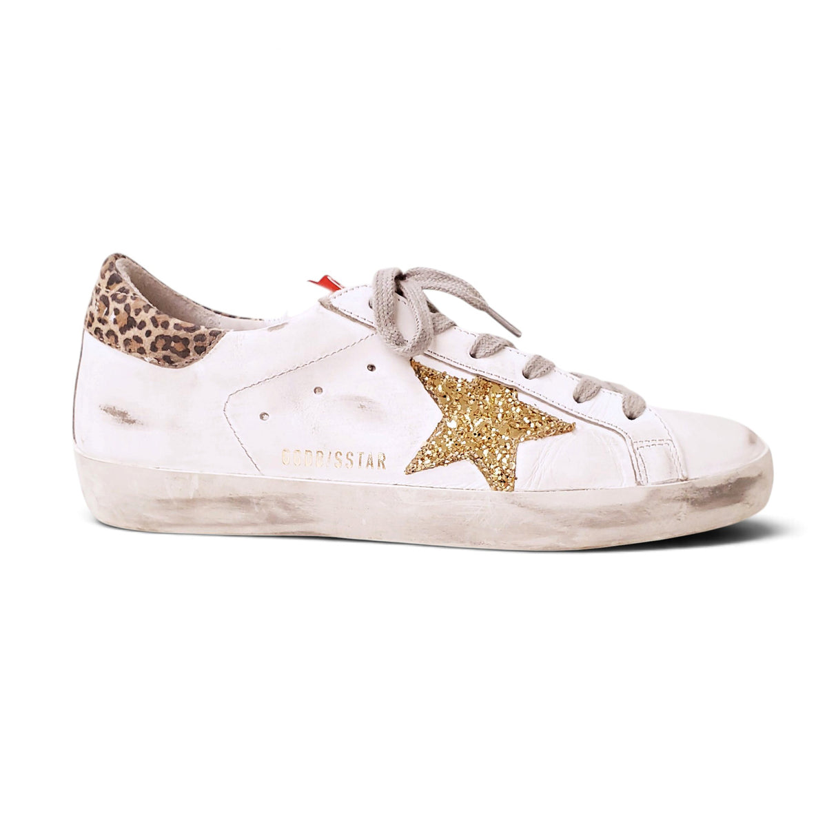 GOLDEN GOOSE GOLD SEQUIN AND LEOPARD DETAIL SUPERSTAR - SIZE 38