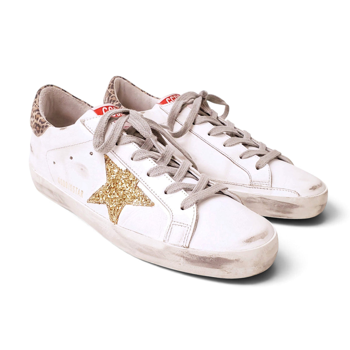 GOLDEN GOOSE GOLD SEQUIN AND LEOPARD DETAIL SUPERSTAR - SIZE 38