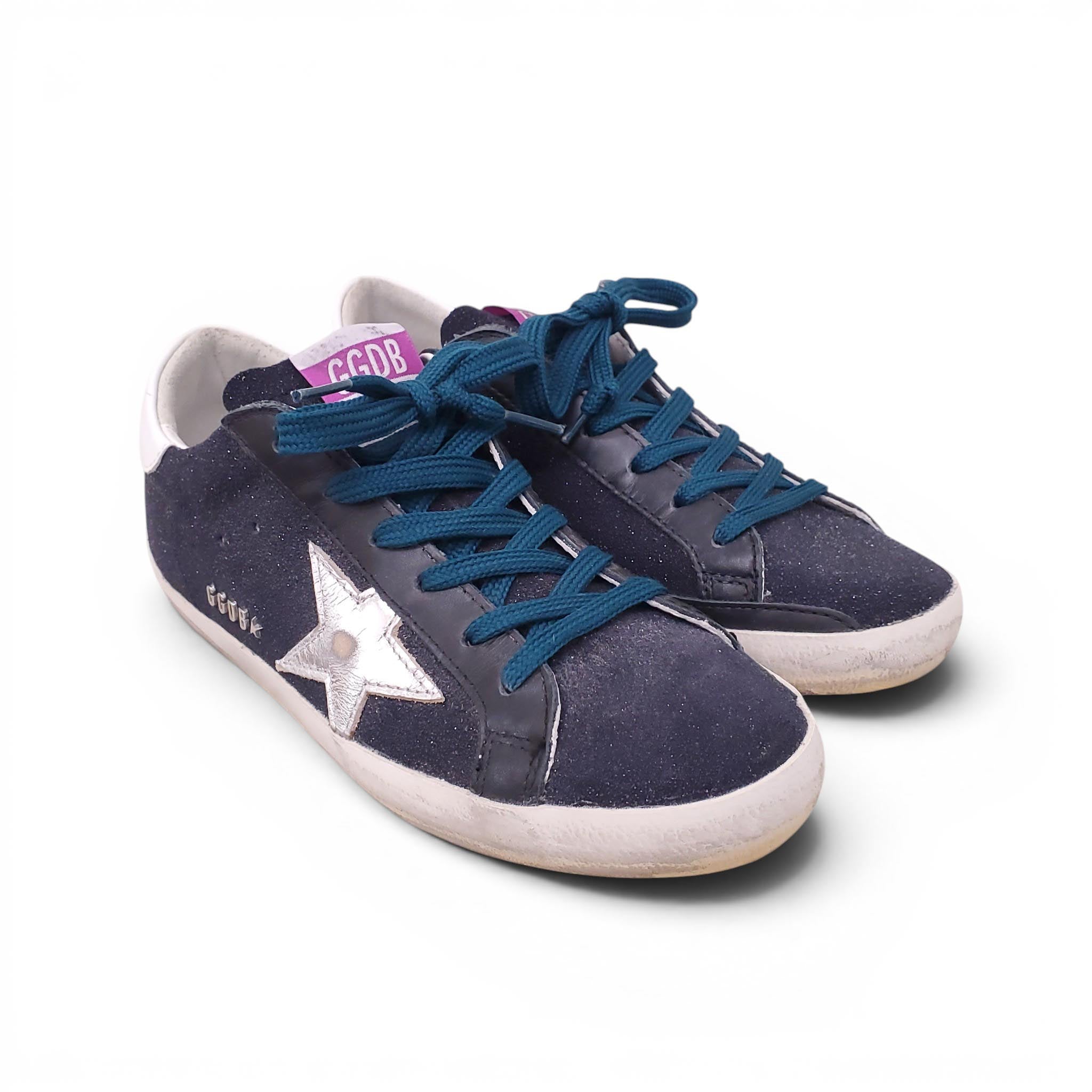 GOLDEN GOOSE NAVY SPARKLE SUPER-STAR SNEAKERS - SIZE 38