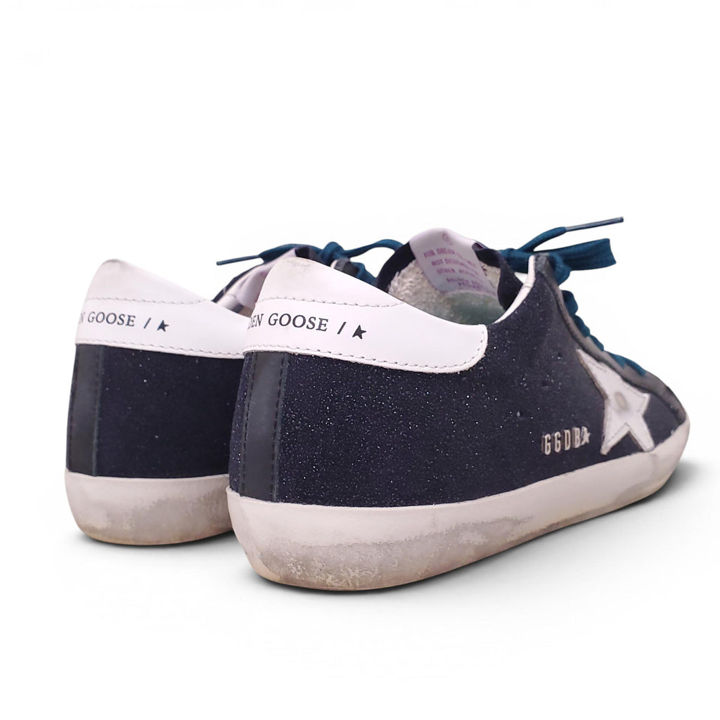 GOLDEN GOOSE NAVY SPARKLE SUPER-STAR SNEAKERS - SIZE 38