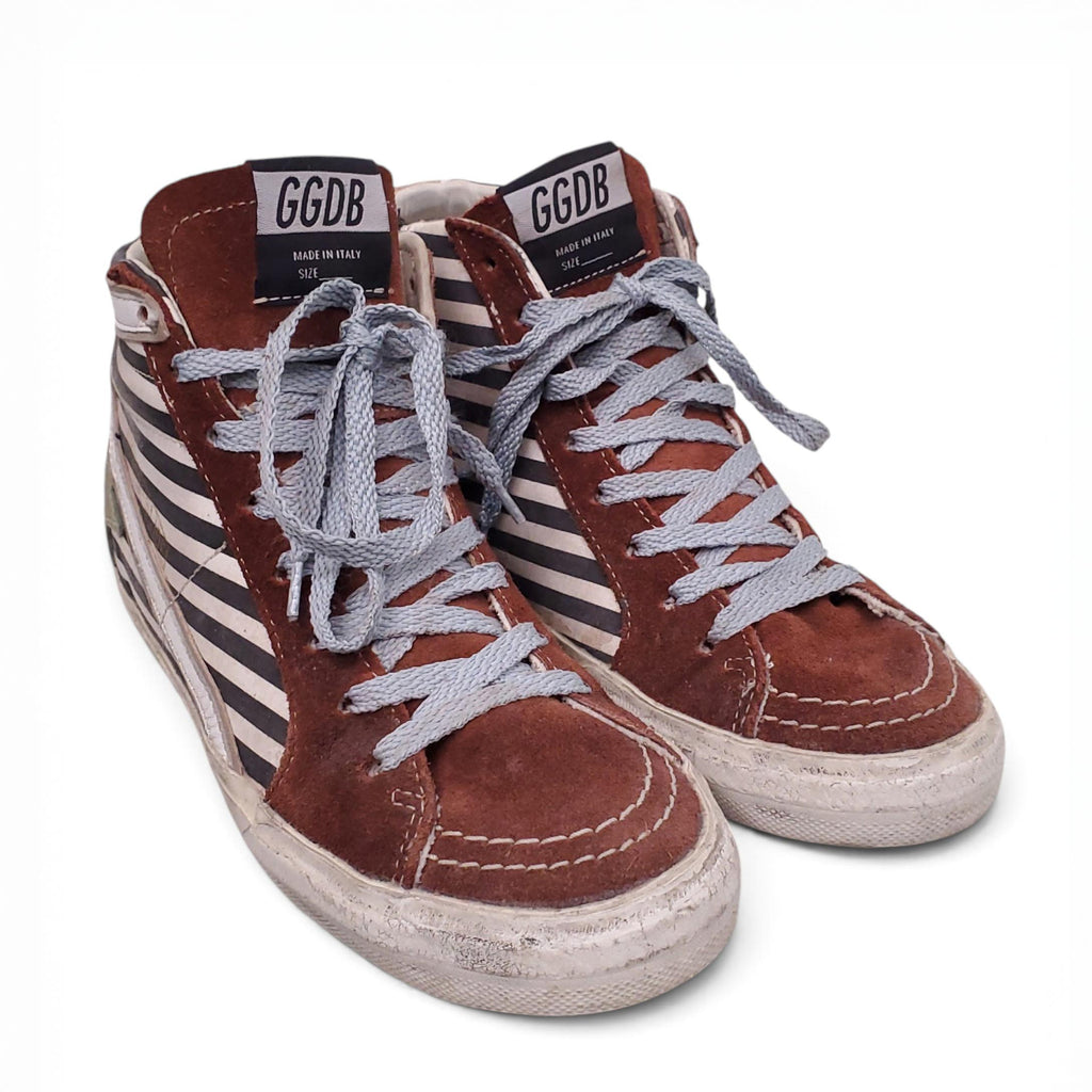 GOLDEN GOOSE SUEDE HIGHTOP SNEAKERS WITH STRIPED DETAILS - SIZE 37