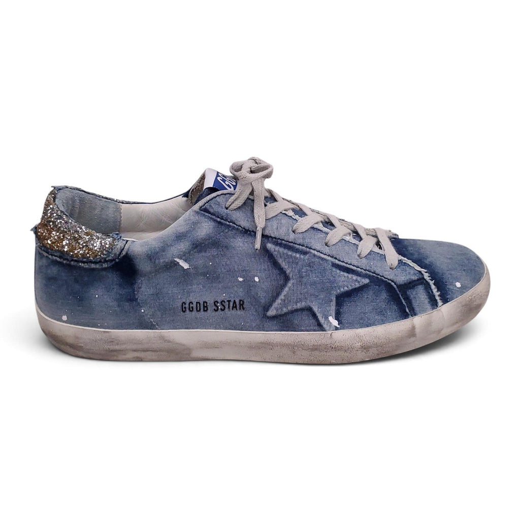 GOLDEN GOOSE SUPERSTAR DENIM SNEAKERS WITH GLITTER DETAIL - SIZE 41