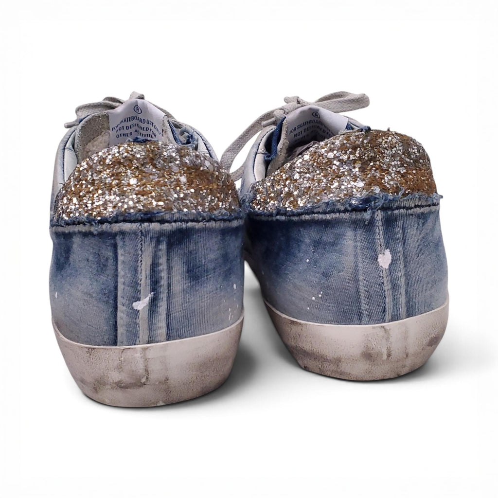 GOLDEN GOOSE SUPERSTAR DENIM SNEAKERS WITH GLITTER DETAIL - SIZE 41