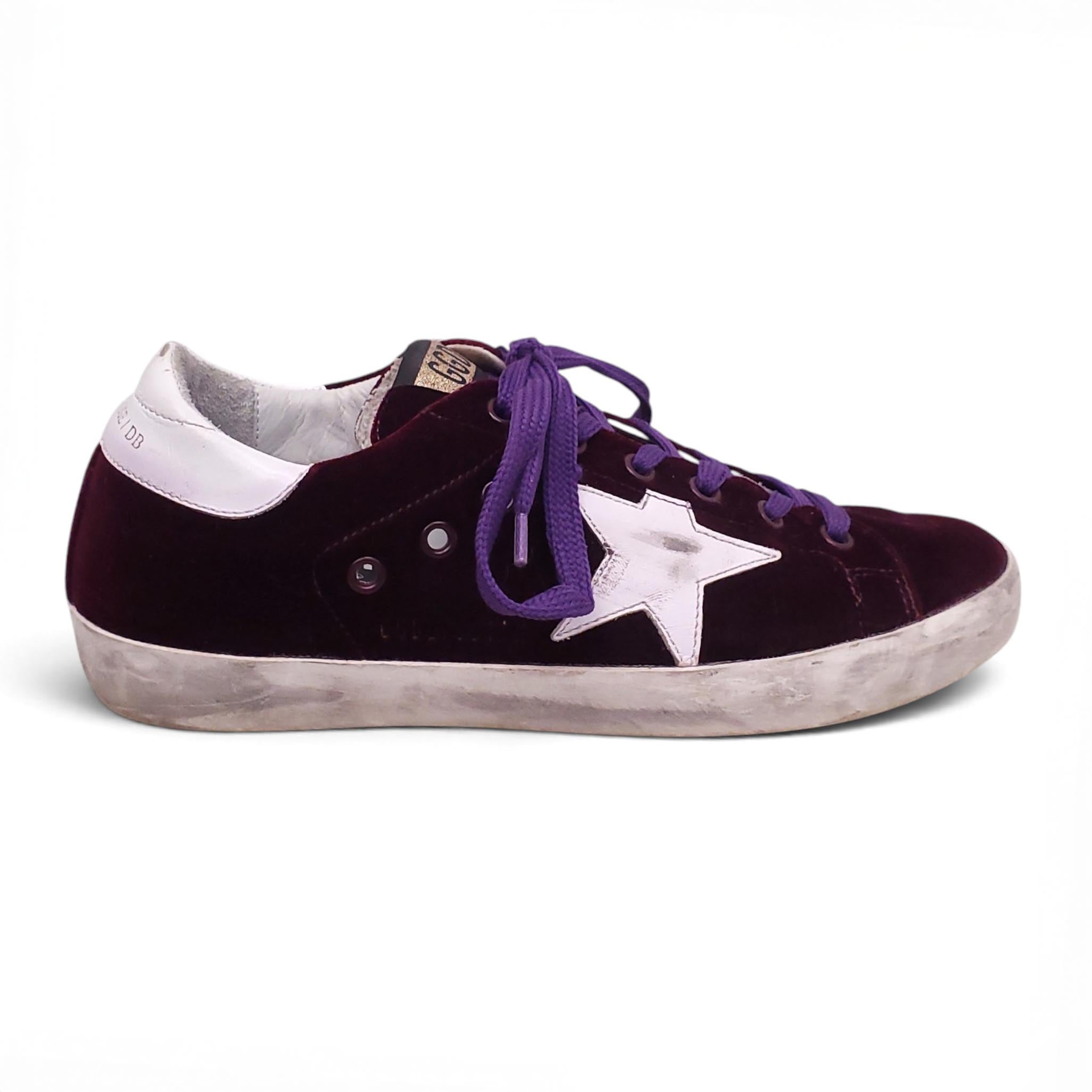 GOLDEN GOOSE SUPERSTAR PURPLE VELVET SNEAKERS - SIZE 37