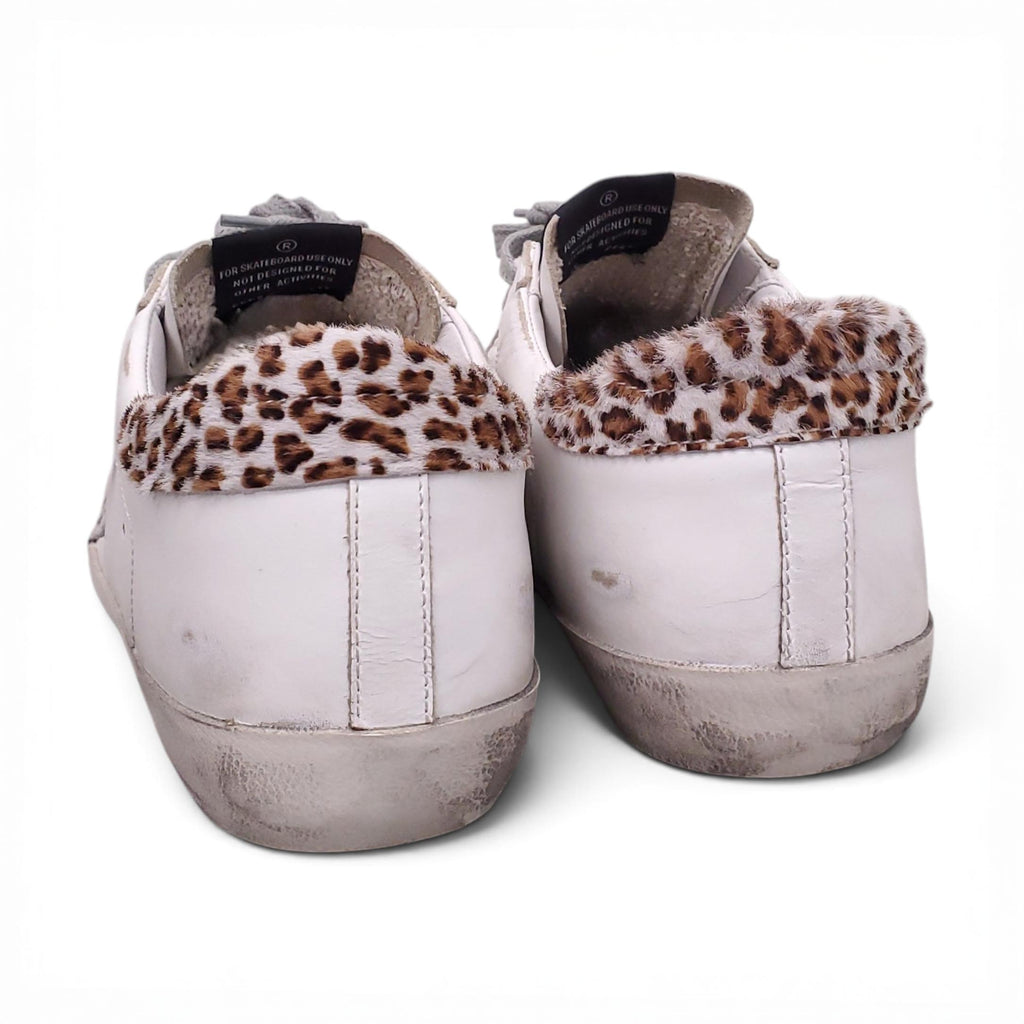 GOLDEN GOOSE SUPERSTAR WHITE SNEAKERS WITH LEOPARD DETAIL - SIZE 41