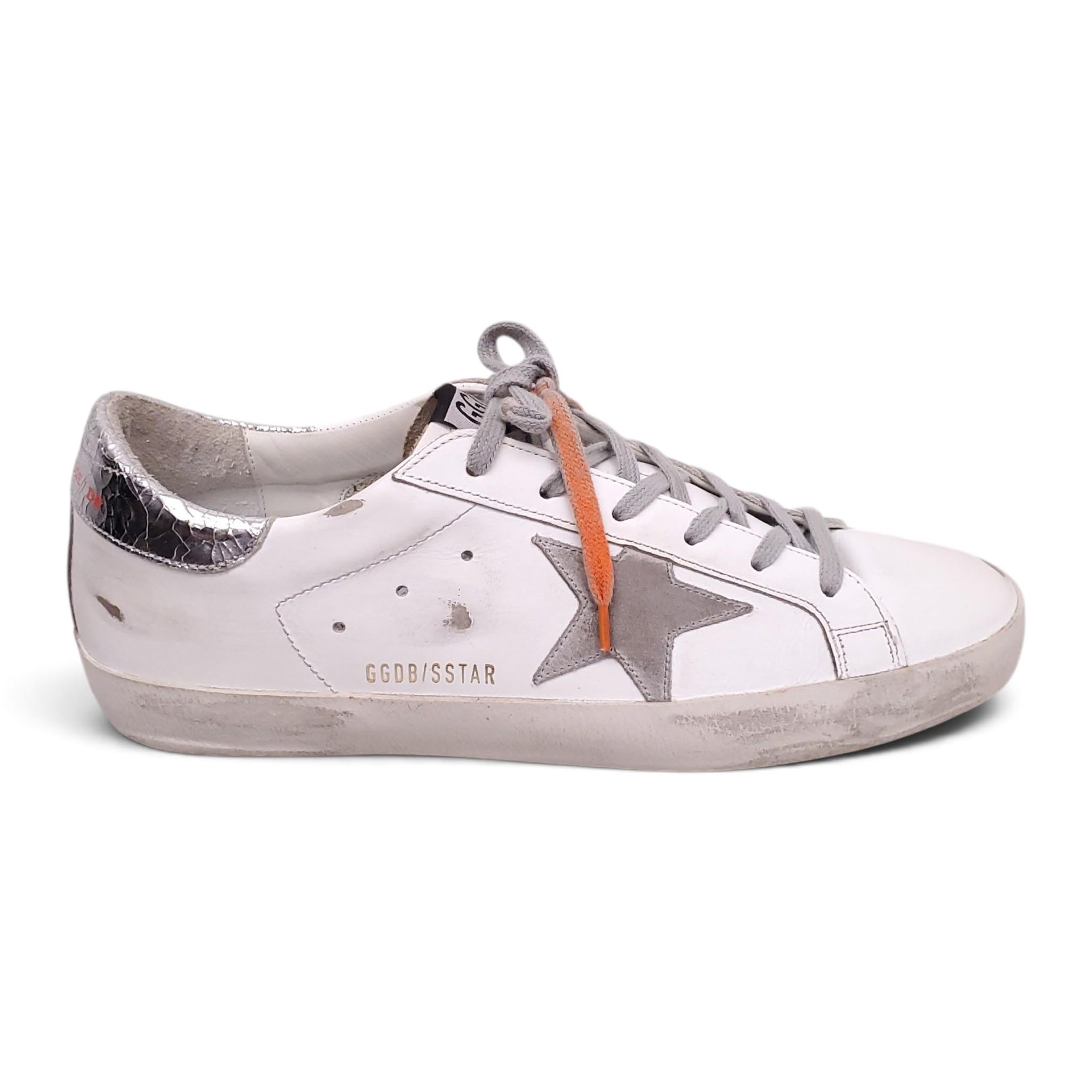 GOLDEN GOOSE SUPERSTAR WHITE SNEAKERS WITH ORANGE DETAIL - SIZE 41
