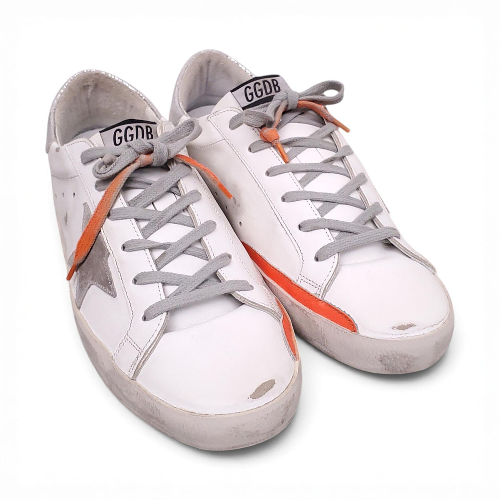 GOLDEN GOOSE SUPERSTAR WHITE SNEAKERS WITH ORANGE DETAIL - SIZE 41