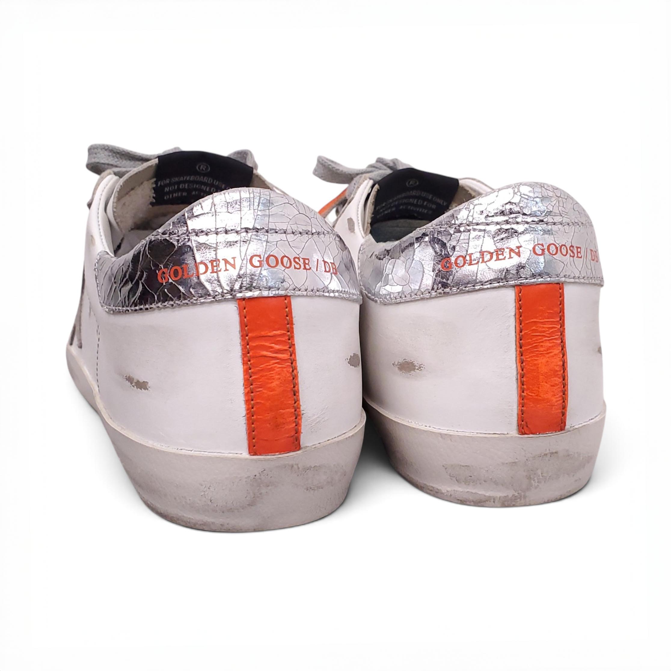 GOLDEN GOOSE SUPERSTAR WHITE SNEAKERS WITH ORANGE DETAIL - SIZE 41