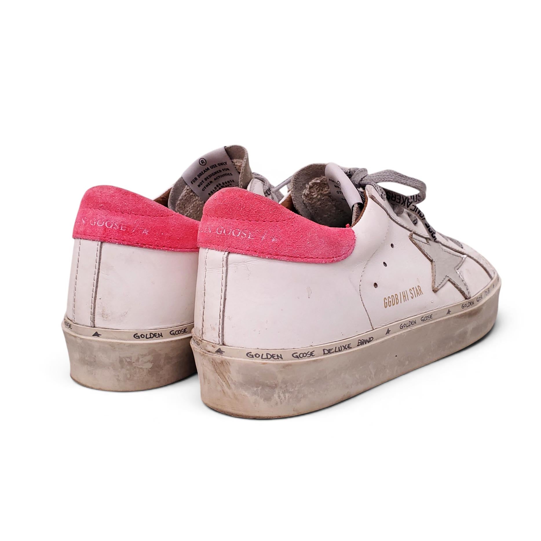 GOLDEN GOOSE WHITE AND PINK HI-STAR SNEAKERS - SIZE 40