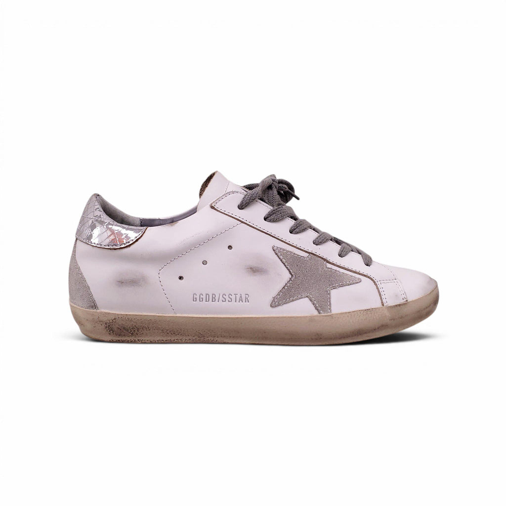 GOLDEN GOOSE WHITE AND SILVER SUPER-STAR SNEAKERS - SIZE 38