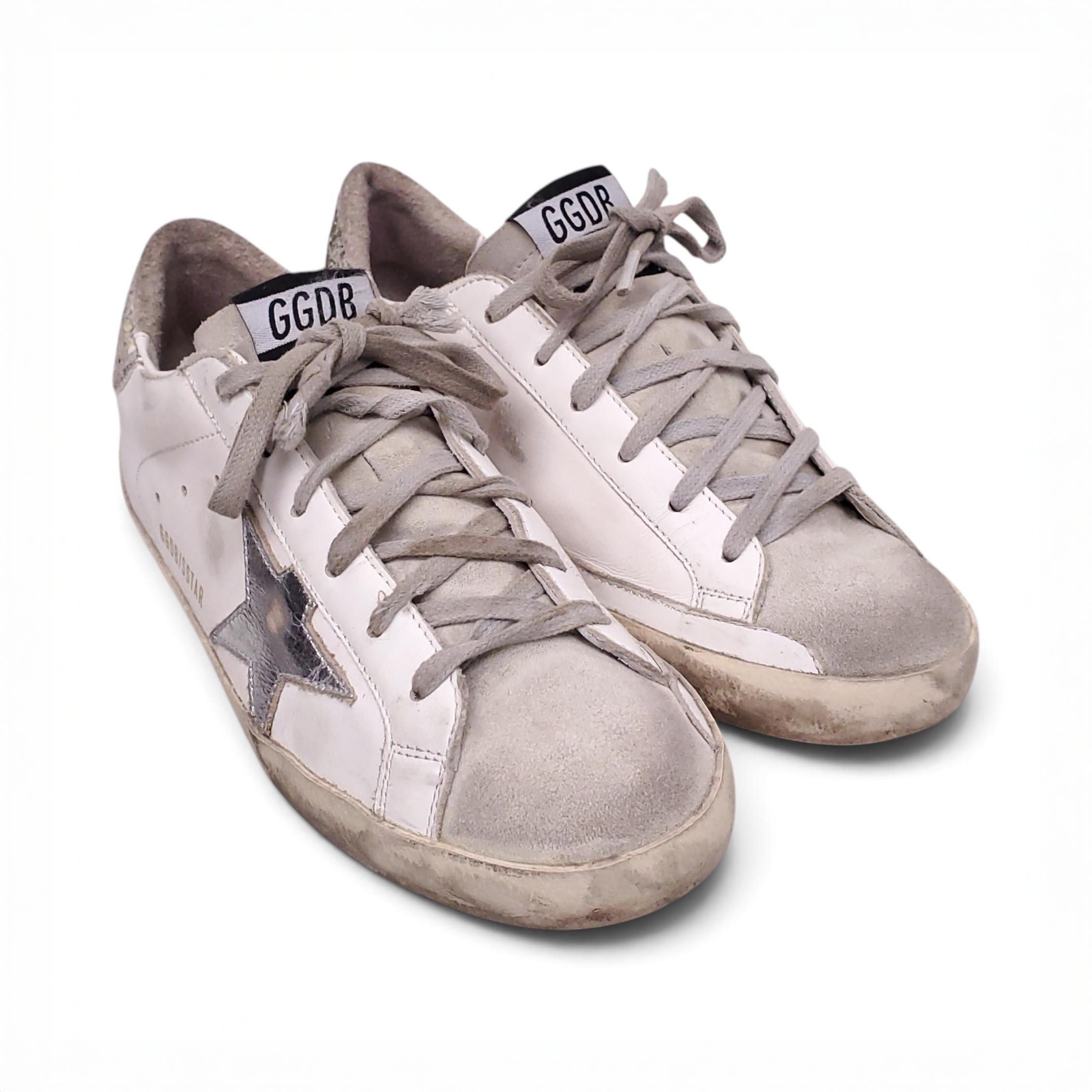GOLDEN GOOSE WHITE SNEAKERS WITH GLITTER DETAILS - SIZE 37