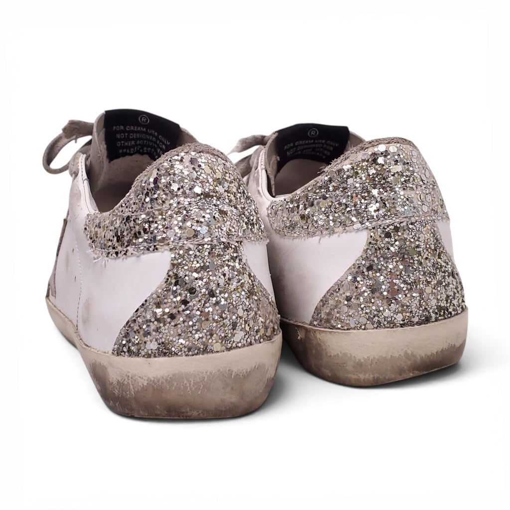 GOLDEN GOOSE WHITE SNEAKERS WITH GLITTER DETAILS - SIZE 37