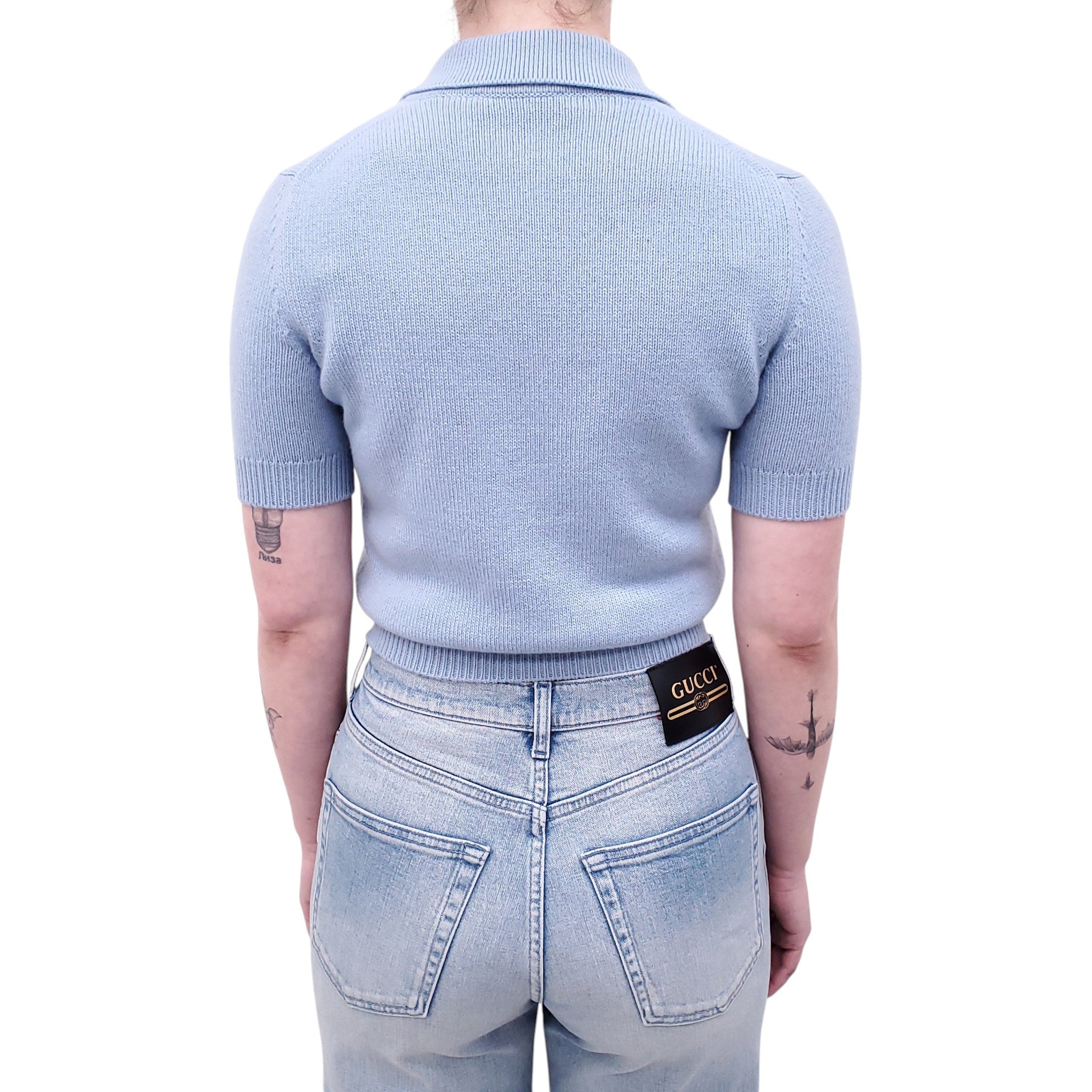 GUCCI BABY BLUE POLO SWEATER - SIZE XS