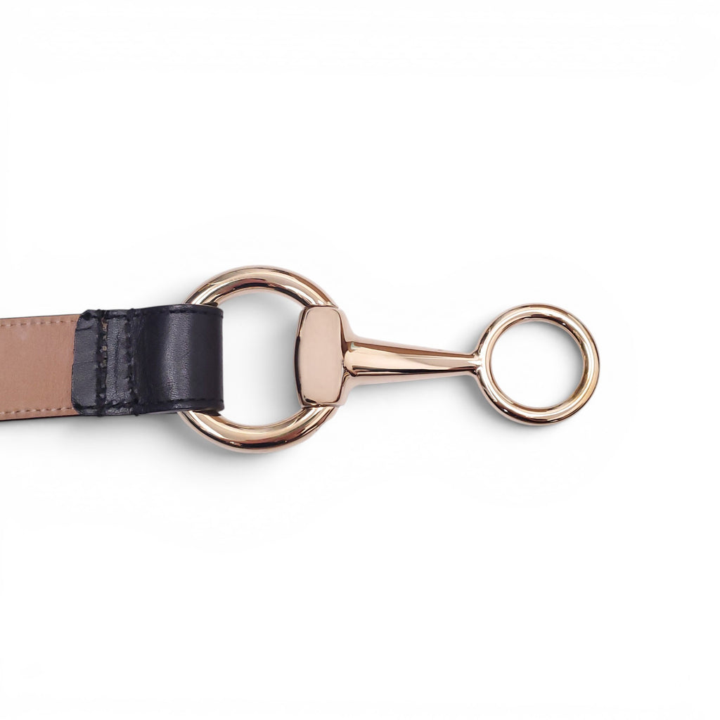 GUCCI BLACK BELT WITH GOLD HORSEBIT BUCKLE - SIZE 85