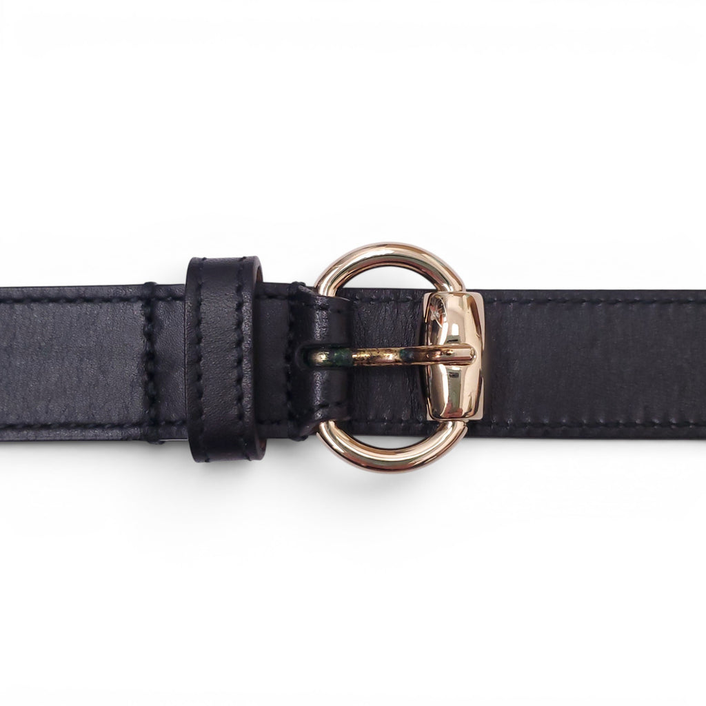 GUCCI BLACK BELT WITH GOLD HORSEBIT BUCKLE - SIZE 85